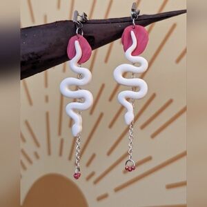 White Snake Earrings